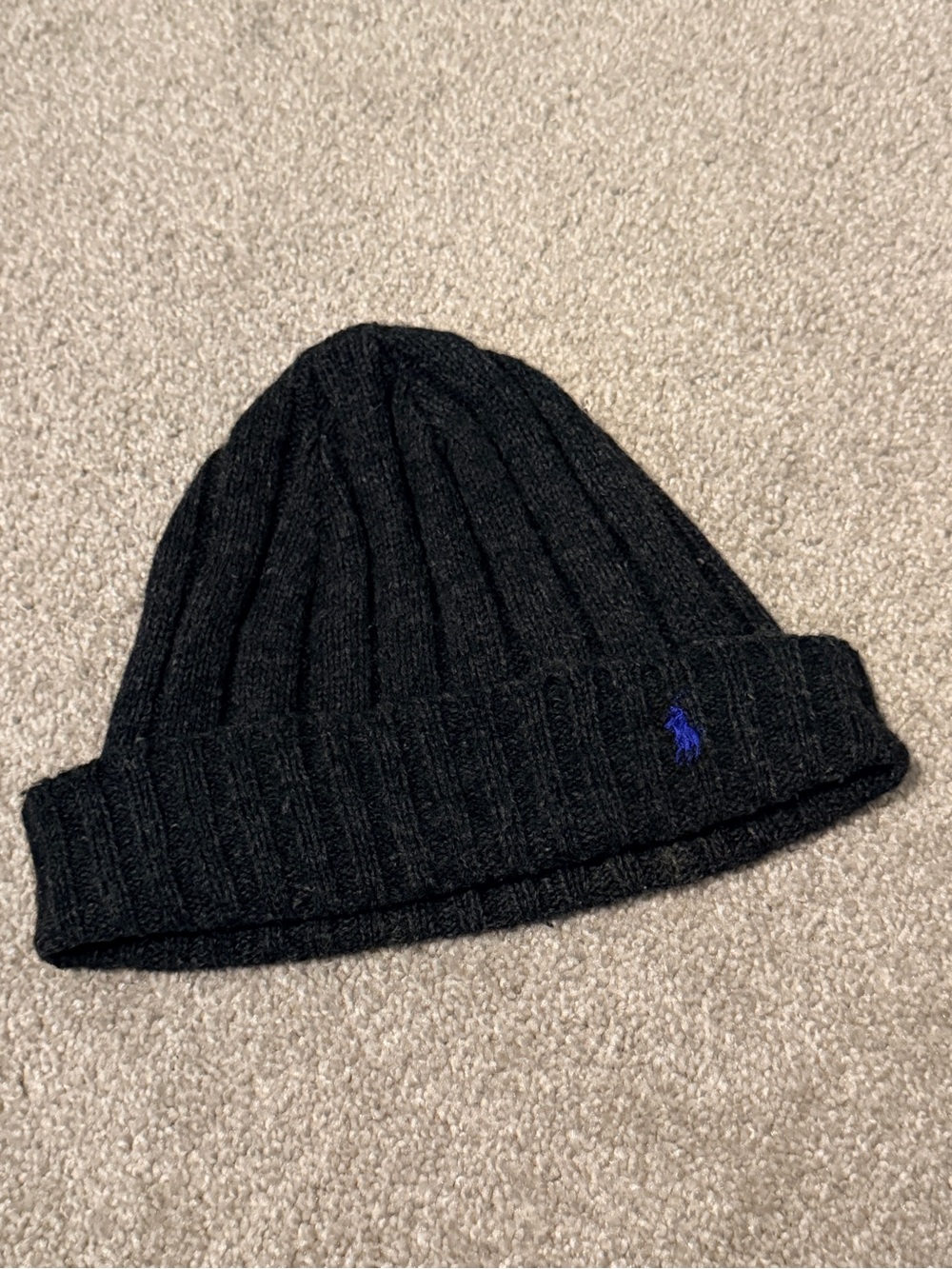 Polo Ralph Lauren Men’s Wool Blend Ribbed Cuff Knit Beanie Hat Black FLAW